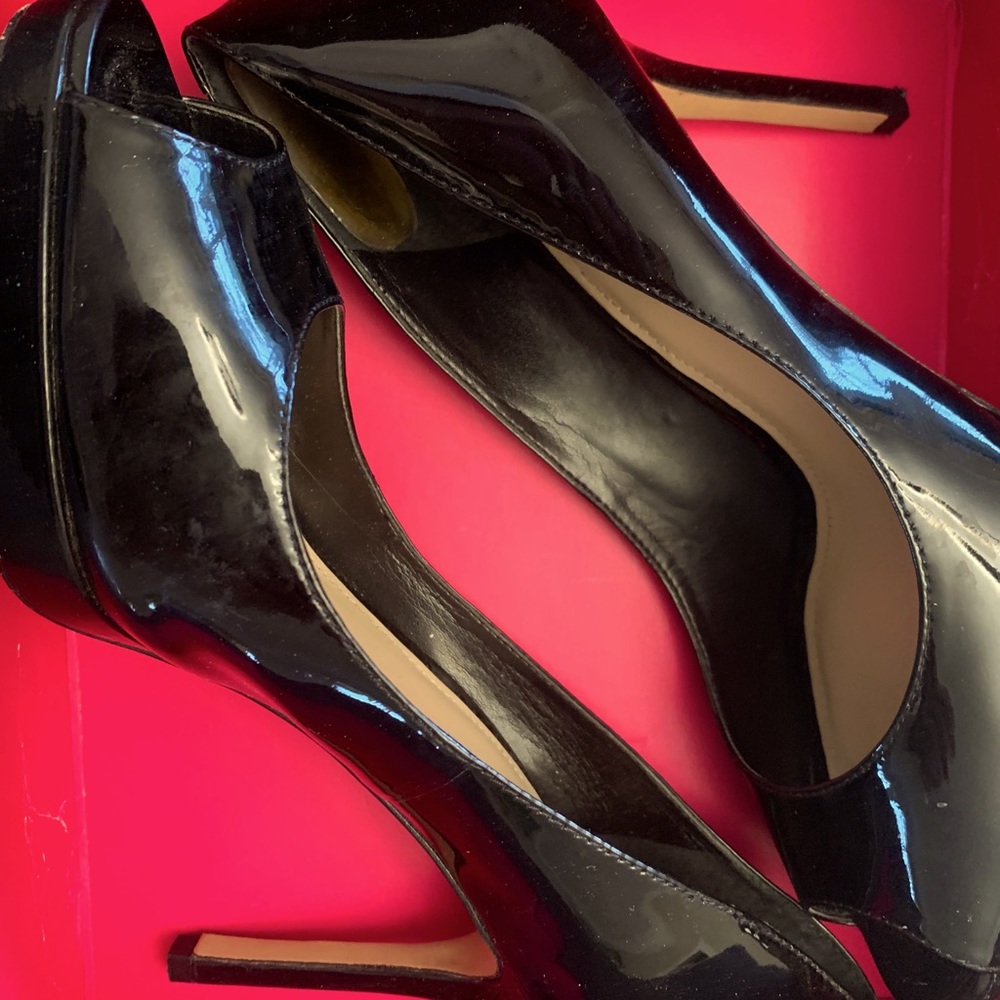 Vince Camuto peep-toed patent leather.